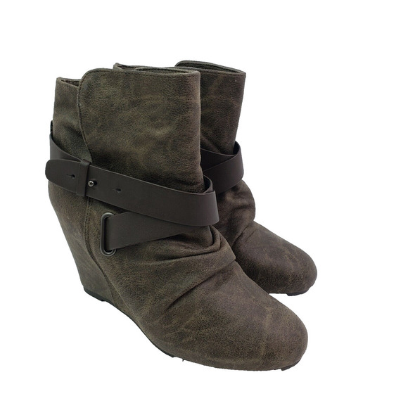 Aldo Womens Size 9 Gray Leather Fashion Hidden Wedge Zip Up Ankle Booties Shoes - Picture 1 of 12